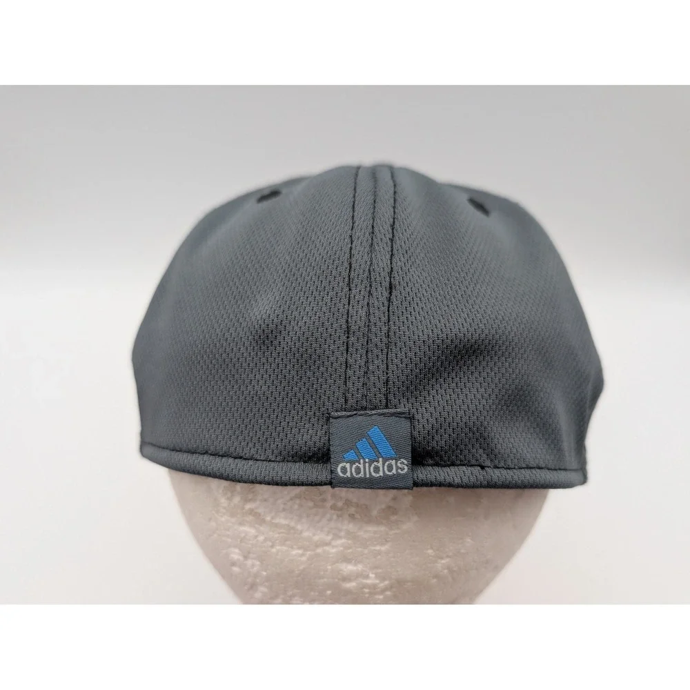 Adidas Mens Gray Blue Logo Performance Stretch Fit Baseball Hat Cap